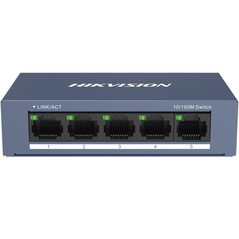Switch hikvision ds-3e0105-o: 5 × 10/100 mbps rj45 port, tensiune alimentare 5 vdc, 1a., dimensiuni: 103.05 mm × 25.6 mm × 61.1 mm, greutate: 0.15kg, montare pe birou sau pe perete.,  Switch-uri | electropc.ro