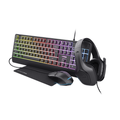 Kit trust gxt 792 quadrox 4-in-1, kitul contine: casti gaming, tastatura gaming, mouse gaming, mousepad, adaptor,  Tastaturi | electropc.ro