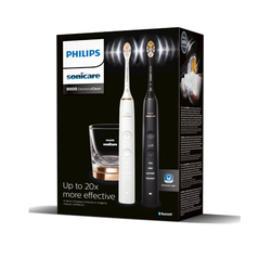 Set de doua periute sonice philips sonicare hx9914/69 diamond clean 9000 hx9914/69, 4 moduri de periere, 3 intensitati, 1 suport, 1 pahar, alb/negru/auriu,  Periute electrice de dinti | electropc.ro