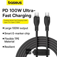 Cablu alimentare si date baseus pudding, interfata usb-c la usb-c, 100w, lungime 1.2m, negru,  Cabluri periferice | electropc.ro