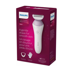 Aparat de ras fara fir umed si uscat philips lady shaver seria 6000 brl136/00, wet&dry, 40 min utilizare, manusa exfoliere, alb/mov,  l x a x i (mm) 60x120x185,  Aparate de tuns | electropc.ro