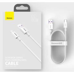 Cablu alimentare si date baseus superior, fast charging, usb la usb type-c 66w, lungime 1m, alb,  Cabluri periferice | electropc.ro