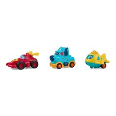 Set 3 vehicule actionate prin inertie- camion albastru, masina de curse rosie, avion galben,momki,  Masinute | electropc.ro
