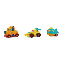 Set 3 vehicule actionate prin inertie- camion galben, masina de curse galbena, avion albastru,momki,  Masinute | electropc.ro