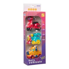 Set 3 vehicule actionate prin inertie- masinuta galbena, scuter rosu, tren albastru, momki,  Masinute | electropc.ro
