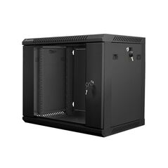 Dulap rack de perete 19", 9u, 600x450 mm, usa din sticla, negru, v2,  Cabinete metalice | electropc.ro