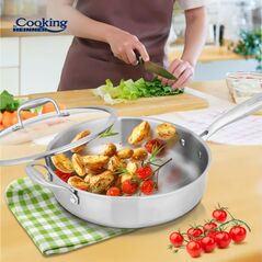 Tigaie adanca inox+capac sticla 28x7.5cm, atomic3, cooking by heinner,  Tavi copt | electropc.ro