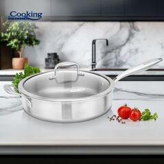 Tigaie adanca inox+capac sticla 28x7.5cm, atomic3, cooking by heinner,  Tavi copt | electropc.ro