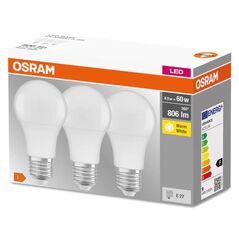 3 becuri led osram base classic a, e27, 8.5w (60w), 806 lm, lumina calda (2700k),  Becuri si Tuburi LED | electropc.ro