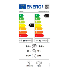 Masina de spalat candy csow4966twm/1-s smart pro, 9+6kg, 1400, ec, ac, 5 digit, wifi+bt, steam, white+white,  Masini de spalat rufe automate | electropc.ro