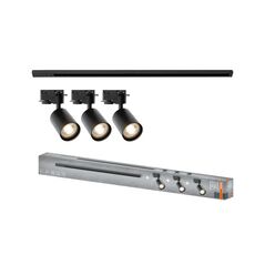 Sistem complet tracklight osram elemental cu 3 proiectoare cu soclu gu10 si 1 sina monofazata de 1 metru, negru,  Iluminat pe sina | electropc.ro