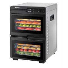 Food dehydrator heinner dualdry pro hfd-kddb1200bkss, 1000-1200w, led display, dual storage with airflow system (fan inside each compartment), 12 stainless steel trays, 2 fruit roll trays, 2 mesh sheets, temperature: 35-80 ℃, timer: 30 min - 48h, see-thro,  Deshidratoare | electropc.ro