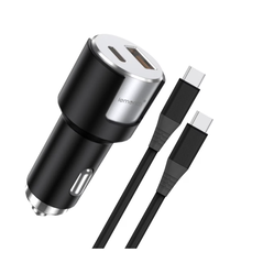 Incarcator auto lemontti fast charge 1 x port pd type-c 20w + 1 x port usb-a qc 3.0 18w cu cablu type-c la type-c 20w, lungime 1m, negru/argintiu,  Incarcatoare telefoane | electropc.ro