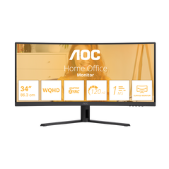 Monitor aoc 34" cu34b3e, curvature: 1500r, diagonal (inch): 34, diagonal (cm): 86, aspect ratio: 21:9, panel: va, resolution: 3440x1440, refresh rate: 120hz, response time gtg: 4ms, response time mprt: 1ms, brightness (max): 300 cd/m², contrast (static) :,  Monitoare LED | electropc.ro
