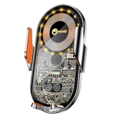 Lemontti suport auto cu incarcare  wireless, 15w, deschidere automata prin senzor infrarosu, prindere la ventilatie, cablu type-c inclus, transparent negru,  Accesorii | electropc.ro