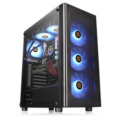 Carcasa thermaltake v200 tempered glass rgb, spcc steel atx tower, farasursa (tip atx, montata jos), interior vopsit negru, 2x3.5" (intern) ,3x/2.5" (intern), design tool-less, fata – 3x 120mm rgb led fans(incluse, 1000rpm, 16dba) si 2x 140mm fan (optiona,  Carcase | electropc.ro