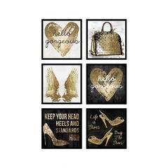 Set 6 tablouri decorative gold heart,  HR-S6STKO21