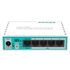 Mikrotik hex lite 5-port ethernet router rb750r2, plastic case, 650mhz ,64mb, 5* ethernet lan (rj-45), 10,100 mbit/s, wan port: ethernet (rj-45), 5xfe, l4.  RB750R2