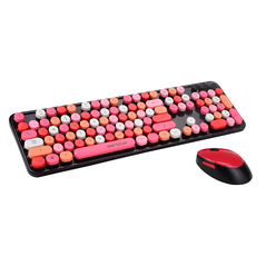 Kit tastatura + mouse serioux retro  9900rd, wireless 2.4ghz, us layout, multimedia, mouse optic 800-1600dpi, usb, nano receiver, rosu,  Kit mouse tastatura | electropc.ro