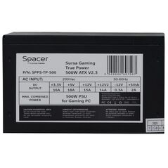 Sursa spacer atx true power tp500, 500w, pfc activ, fan 120mm, 2x pci-e (6), 5x s-ata, 1x p8 (4+4), retail box, „spps-tp-500”,  Surse PC | electropc.ro