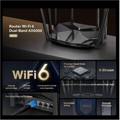 Mercusys mr90x dual-band wifi 6 router (ax6000), standarde wireless: wi-fi 802.11ax/ac/a/b/g/n , viteza wireless:  4804 mbps (5 ghz) + 1148 mbps (2.4 ghz), interfata:  1× port wan/lan de 2.5 gbps + 1× port wan/lan gigabit + 2× porturi lan gigabit lan , 8 ,  Routere Wireless | electropc.ro