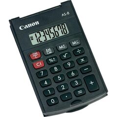 Calculator buzunar canon as8, 8 digiti, display lcd, alimentare baterie, functii: radacina patrata, procentaj, tasta total.  BE4598B001AA