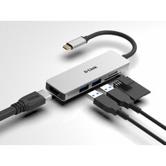 D-link dub-m530 5-in-1 usb-c hub with hdmi and sd/microsd card reader, dub-m530,1* usb-c connector with usb cable 11.5 cm, 1* hdmi port, 2* usb type-aport (usb 3.0), 1* sd card slot, 1* microsd card slot, weight: 42g.,  Telefoane mobile & accesorii | electropc.ro