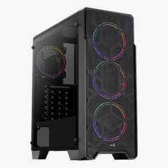 Carcasa aerocool ore saturn iluminare frgb neagra, spcc steel atx mid tower, fara sursa (tip atx, montata jos), interior vopsitnegru, 2x3.5” (compatibile si cu 2 x 2.5″ intern), 5x2.5” (3 x 2.5” sau 2 x 2.5”/3.5” intern), fata – 3x 120mm led fixed rgb fan,  Carcase | electropc.ro
