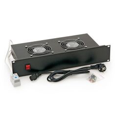 Panou ventilatie triton pentru rack de podea 19, 2 ventilatoare 230v/60w cu termostat, flux axial,negru,  Cabinete metalice | electropc.ro