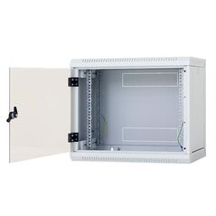 Rack de perete triton sectiune simpla 9u 600mm adancime usa sticla panouri laterale detasabile sectiuni ventilatie activa, sectiuni acces cabluri sus/jos/spate securizare cu cheie, 1 pereche montanti reglabili ip30 gri,  Cabinete metalice | electropc.ro