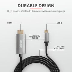 Cablu trust calyx, usb-c to hdmi, 1.8m, negru,  Cabluri periferice | electropc.ro