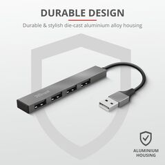 Hub usb trust halyx aluminium, 4 porturi, aluminiu,  Hub-uri USB | electropc.ro