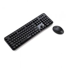 Kit tastatura + mouse serioux retro dark 9900bk, wireless 2.4ghz, us layout, multimedia, mouse optic 800-1600dpi, usb, nano receiver, negru,  Kit mouse tastatura | electropc.ro
