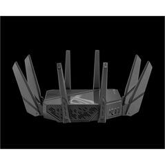 Asus quad-band wifi gaming router gt-axe16000; network standard: wifi 6 (802.11ax), wifi 6e (802.11ax), backwards compatible with 802.11a/b/g/n/ac wi-fi, 2.4ghz 1148mbps, 5g-1hz 4804mbps, 5g-2hz 4804mbps, 6ghz 4804mbps, 8 antene externe, 4 antene interne,,  Routere Wireless | electropc.ro
