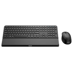 Kit philips spt6607, wireless, 2.4ghz + bluetooth 3.0/5.0, 104 taste, membrana, suport incheietura detasabil, baterii 1x aaa + 1x aa, negru + mouse spk7607,  Kit mouse tastatura | electropc.ro