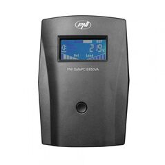 Ups pni safepc e650va, putere 390w, 1.8a, iesire 2 x 230v, ecran lcd acumulator 7.2a inclus, capacitate: 12v/7ah, timp backup: 8 minute (utilizare la jumatate din capacitate), durata reincarcare: 8h, dimensiuni: 295 x 135 x 90 mm / 4.6 kg.,  UPS | electropc.ro