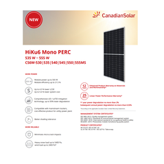 Panou solar fotovoltaic monocristalin hiku6 mono perc cs6w-550ms, 550w, 2278x1134x30mm, ip68, 144 celule [2x(12x6)]  CS6W-550MS