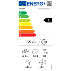 Masina de spalat rufe slim heinner hwm-h6010ivsmc+++, capacitate 6kg, viteza de centrifugare 1000rpm, clasa energetica c, motor inverter, 15 programe, display led, program rapid 15 min, program allergy steam, program baby steam care, functie intarziere fi,  Masini de spalat rufe automate | electropc.ro