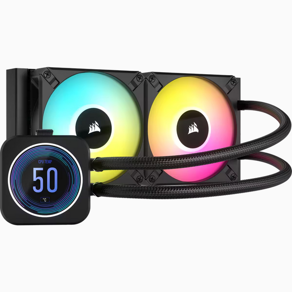 Cooler cpu corsair h100i elite lcd xt racire cu lichid, radiator aluminiu, dimensiune radiator 240mm, 2x ventilatoare 120mm, compatibilitate intel 1700, 1200, 1150, 1151, 1155, 1156, 1366, 2011, 2066, amd am5, am4, am3, strx4, str4,  Ventilatoare carcasa | electropc.ro