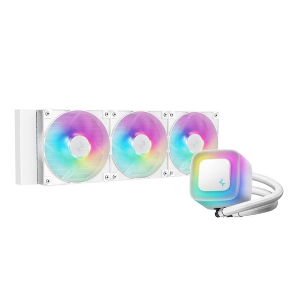 Cooler procesor deepcool le360 v2 argb alb, marime radiator 402mm, 3 ventilatoare argb, viteza ventilatoare 500-2100 rpm +/- 10%, viteza pompa: 2500-3400 +/- 10%, suport amd: am4/am5, suport intel: lga1851/1700/1200/1151/1150/1155, airflow: 75.89 cfm,  Ventilatoare carcasa | electropc.ro