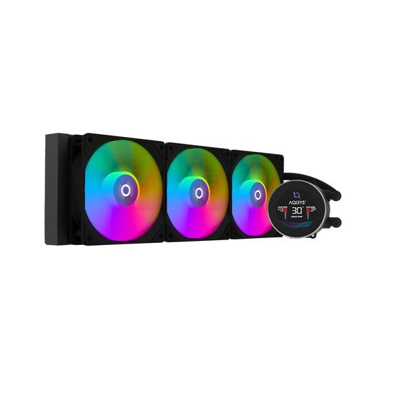 Cooler procesor aqyris hydra 360 aio negru, marime radiator 360mm, 3 ventilatoare argb, viteza ventilatoare 800-2000 rpm +/- 10%, suport amd: am4/am5, suport intel: lga 20xx/115x/1200/1700, airflow: 30-70 cfm, nivel de zgomot pompa: 23dba, nivel de zgomot,  Ventilatoare carcasa | electropc.ro