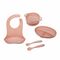 Set diversificare 5 piese silicon : baveta, bol, farfurie, lingurita si furculita, roz, u-grow,  Articole hranire bebelusi | electropc.ro