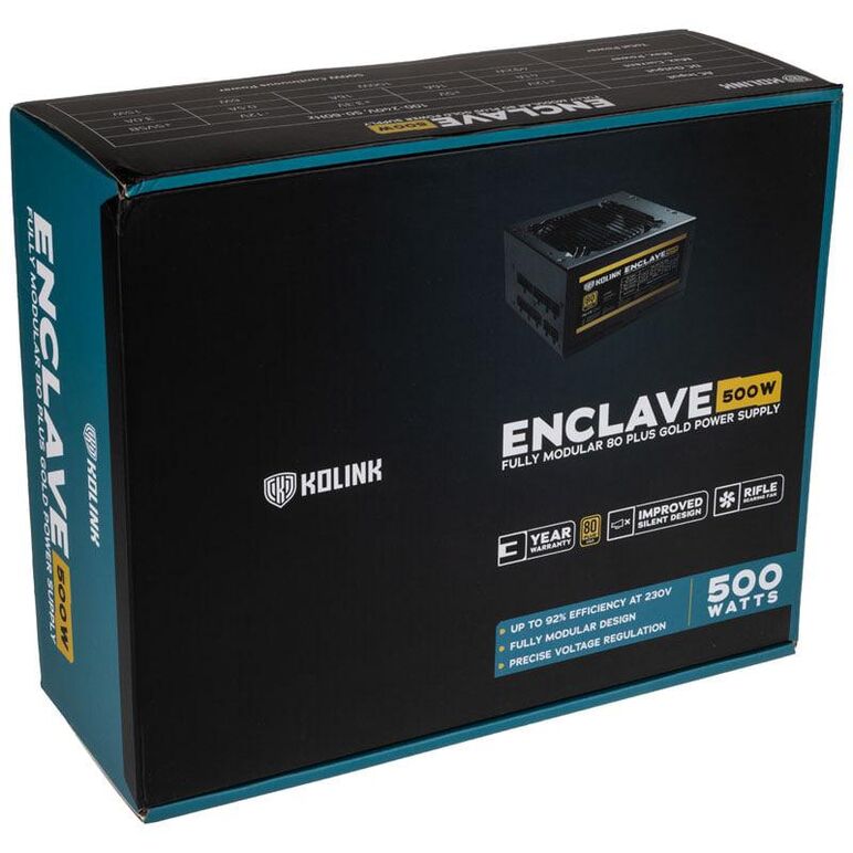 Sursa kolink enclave 80 plus gold modular 500w, cpu power supply 1x 4+4-pin, psu fan 120 mm,  Surse PC | electropc.ro