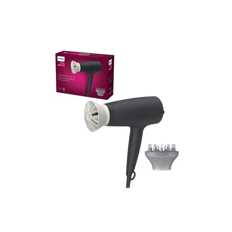 Uscator de par philips bhd302/30, 1600w, accesoriu thermo protect, 3 setari de temperatura, difuzor, negru,  Uscatoare de par | electropc.ro