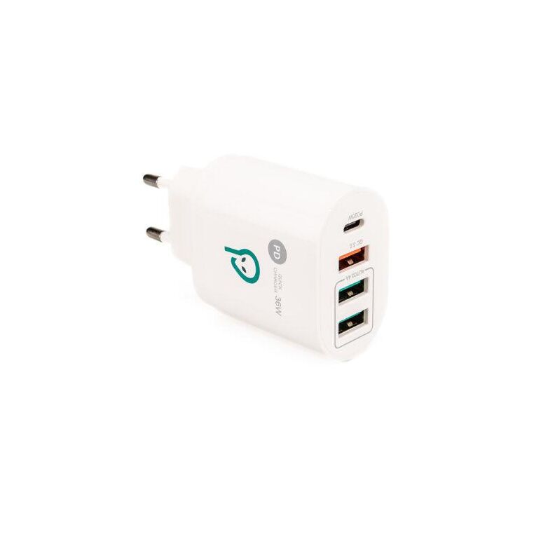 Alimentator retea spacer quick charge 36w, 1 x usb type-c 20w + 1 x usb qc 3.0, 2 x usb 2.4a, alb,  Incarcatoare telefoane | electropc.ro