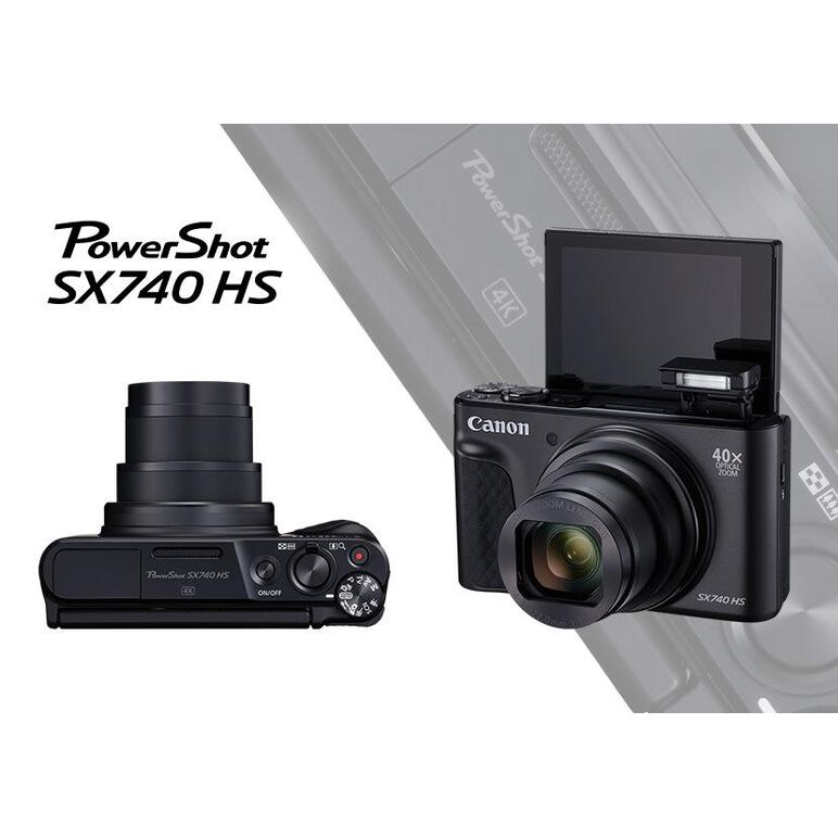 Camera foto canon powershot sx740hs bk, 20.3 mp, senzor cmos tip 1/2,3, cu iluminare din spate, 40x zoom optic, 40x zoom digital, 3" lcd rabatabil, processor imagine digic 8, focalizare ttl, iso100-3200, wifi, gps, bluetooth, efecte fotografice, filmare 4,  Aparate foto compacte | electropc.ro