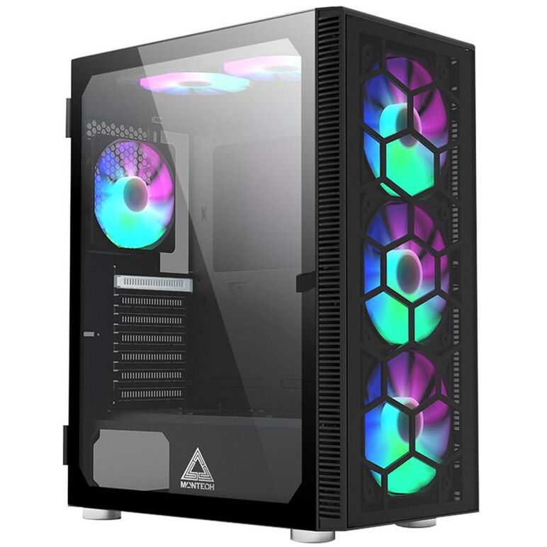 Carcasa montech x3 glass mid-tower rgb tempered glass negru, preinstalled fans 3x 120 mm, 3x 140 mm,  Carcase | electropc.ro