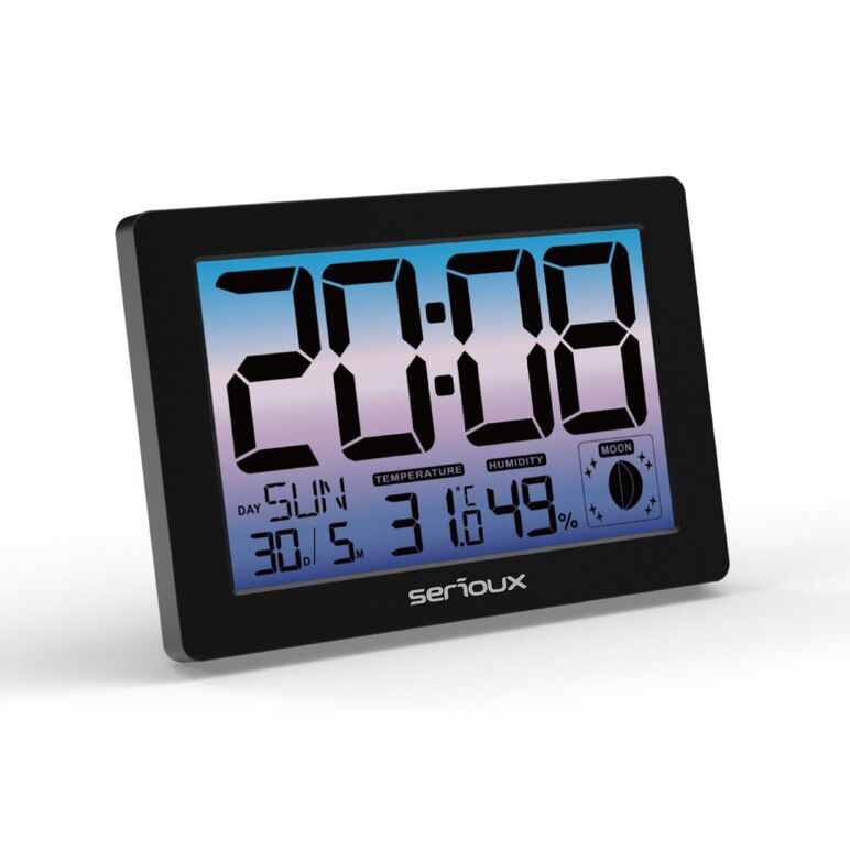 Ceas termometru higometru camera th86145 temperatura interioară, afișare ora, calendar, faza lunii, alarmă specificaȚii: alimentare: adaptor dc 5v 150 ma, baterii: 3x baterii aaa (nu sunt incluse), unitate de temperatură: c&f, interval de afișare a temper,  Periferice Diverse | electropc.ro