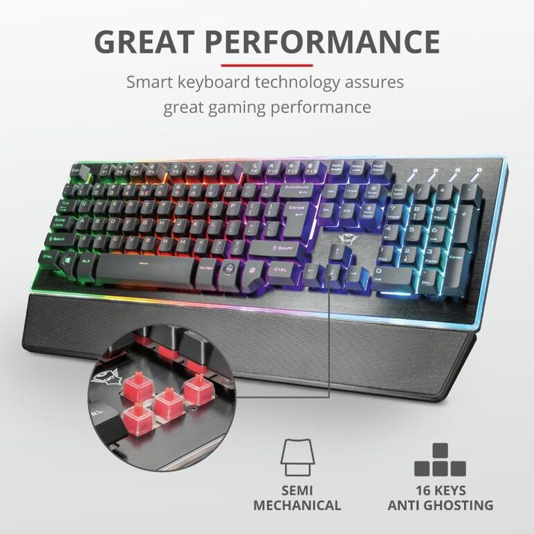 Tastatura trust gxt 860 thura, semi-mechanical gaming, neagra,  Tastaturi | electropc.ro