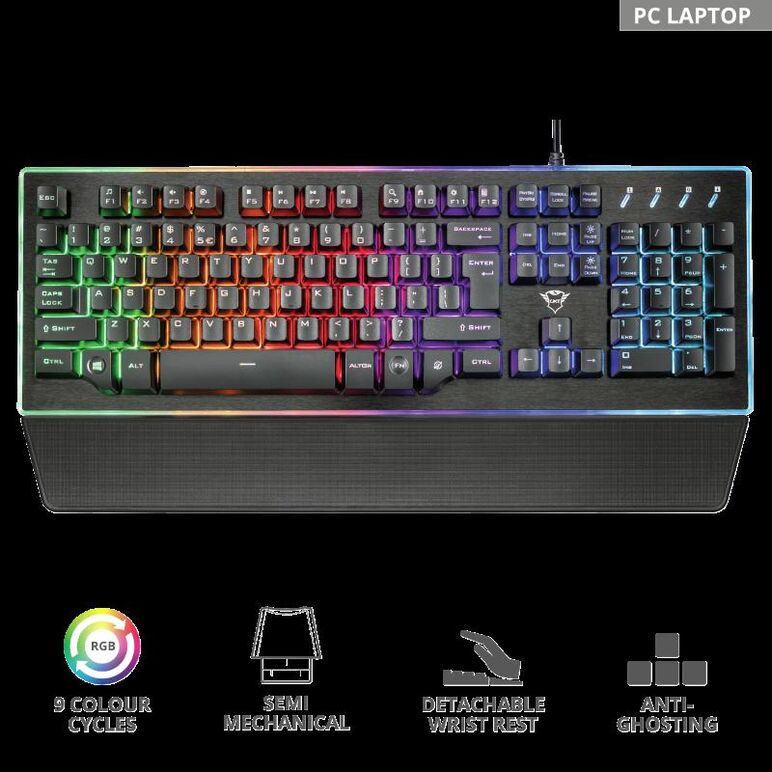 Tastatura trust gxt 860 thura, semi-mechanical gaming, neagra,  Tastaturi | electropc.ro